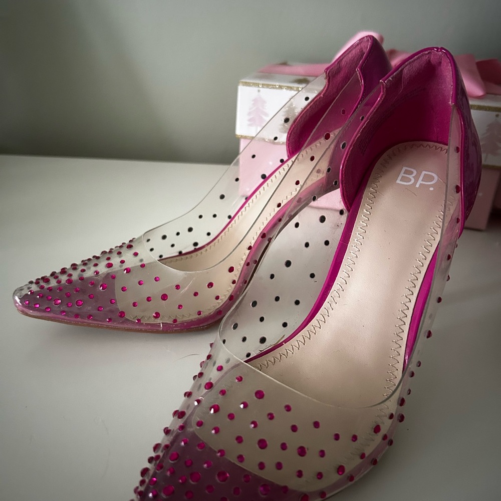bp Women's Pink and Clear Rhinestone Studded Heels